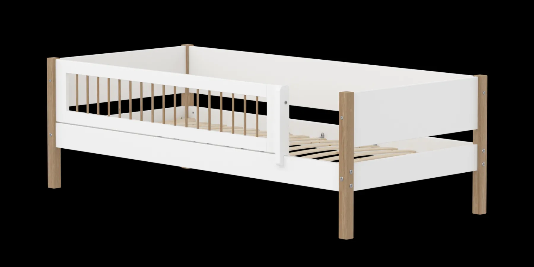 FLEXA Einzelbett mit Absturzsicherung mit Streben White/oak Best