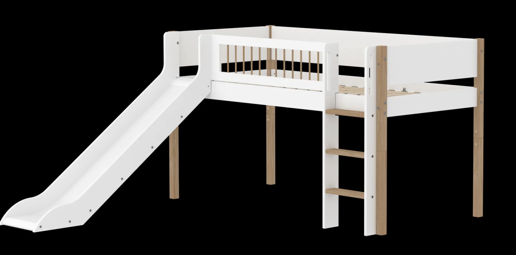 FLEXA Halbhohes Bett mit Rutsche White/oak Store