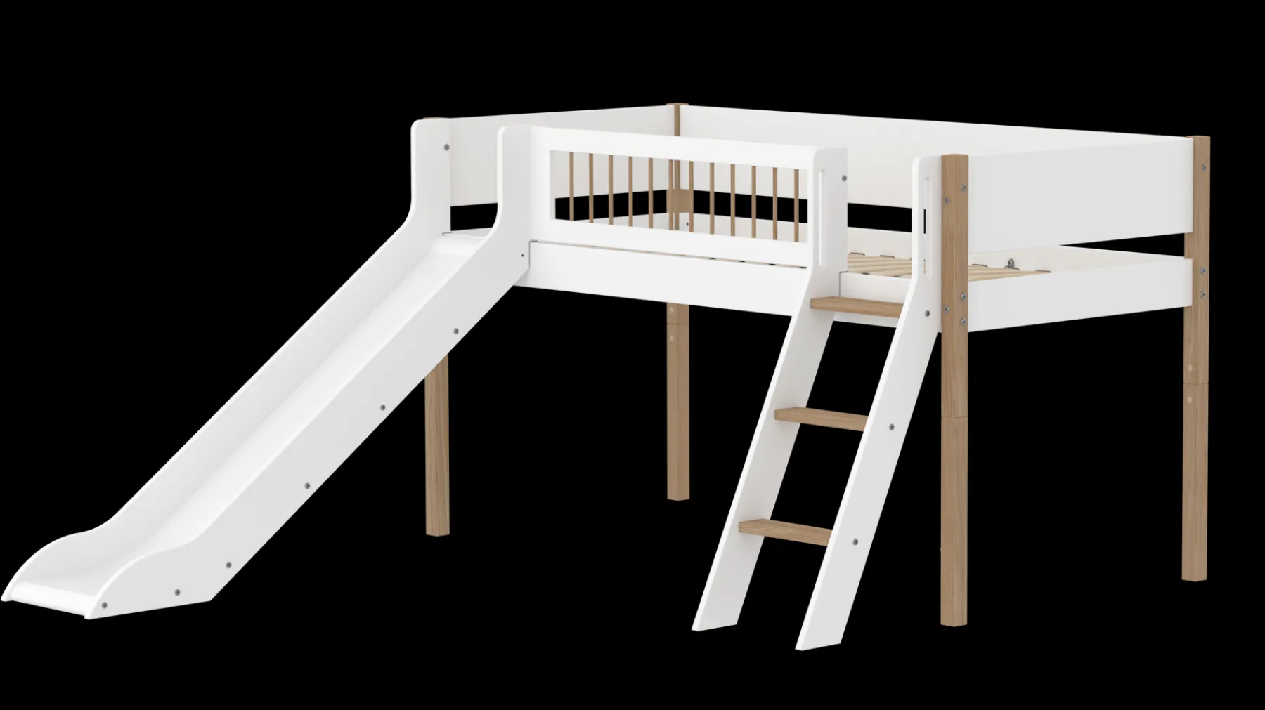 FLEXA Halbhohes Bett mit Rutsche White/oak Discount