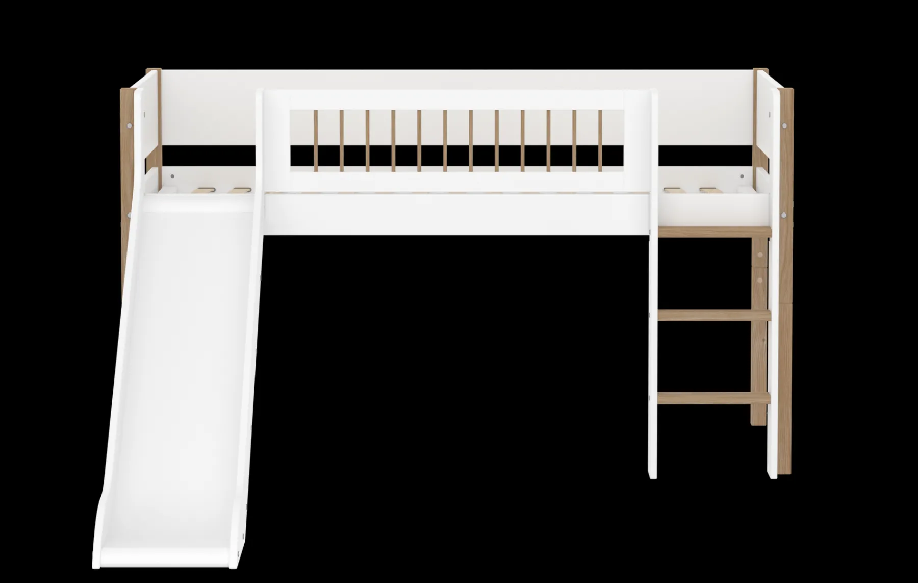 FLEXA Halbhohes Bett mit Rutsche White/oak Store