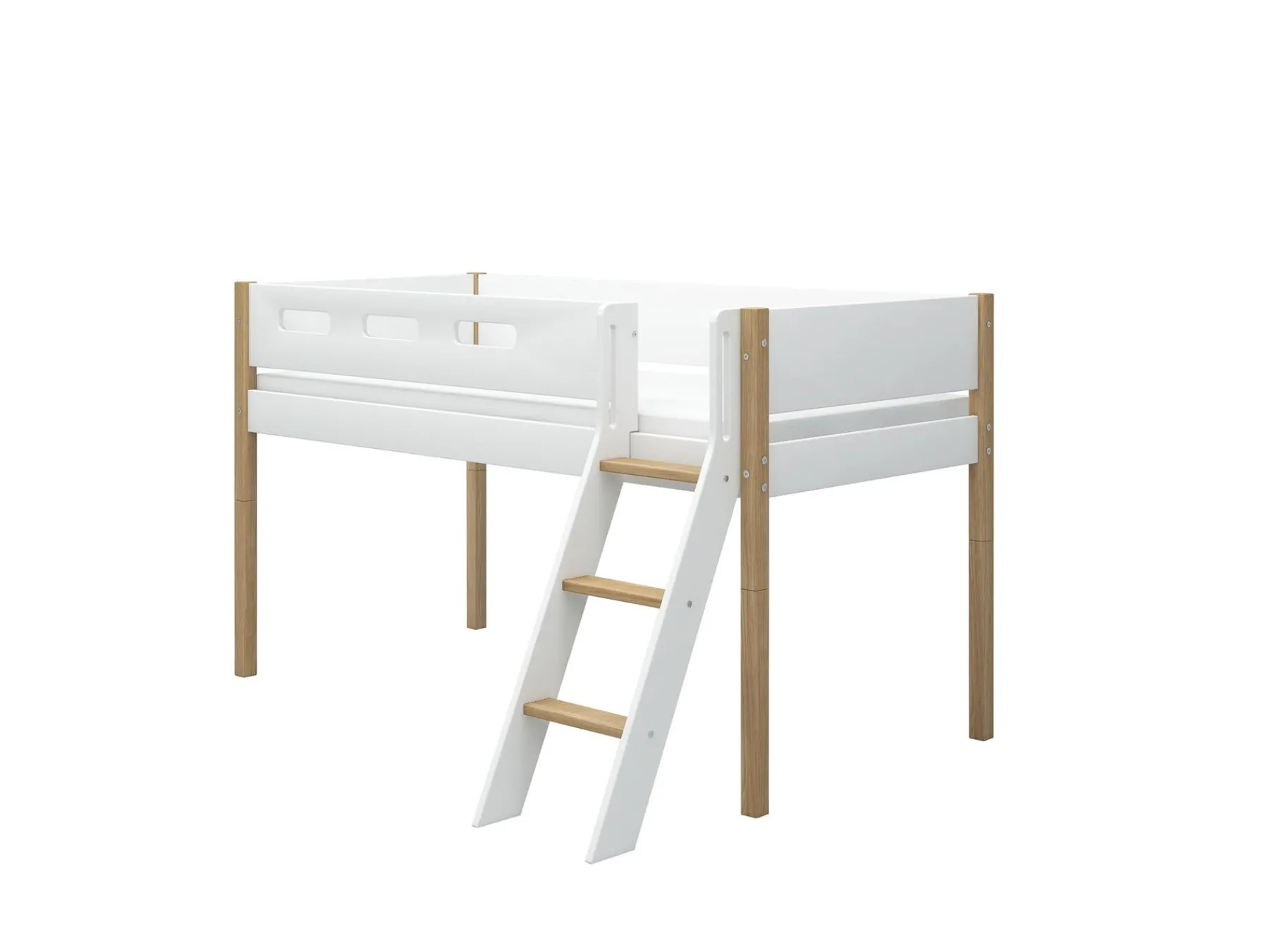 FLEXA Halbhohes Bett mit Schrägleiter White/oak Cheap