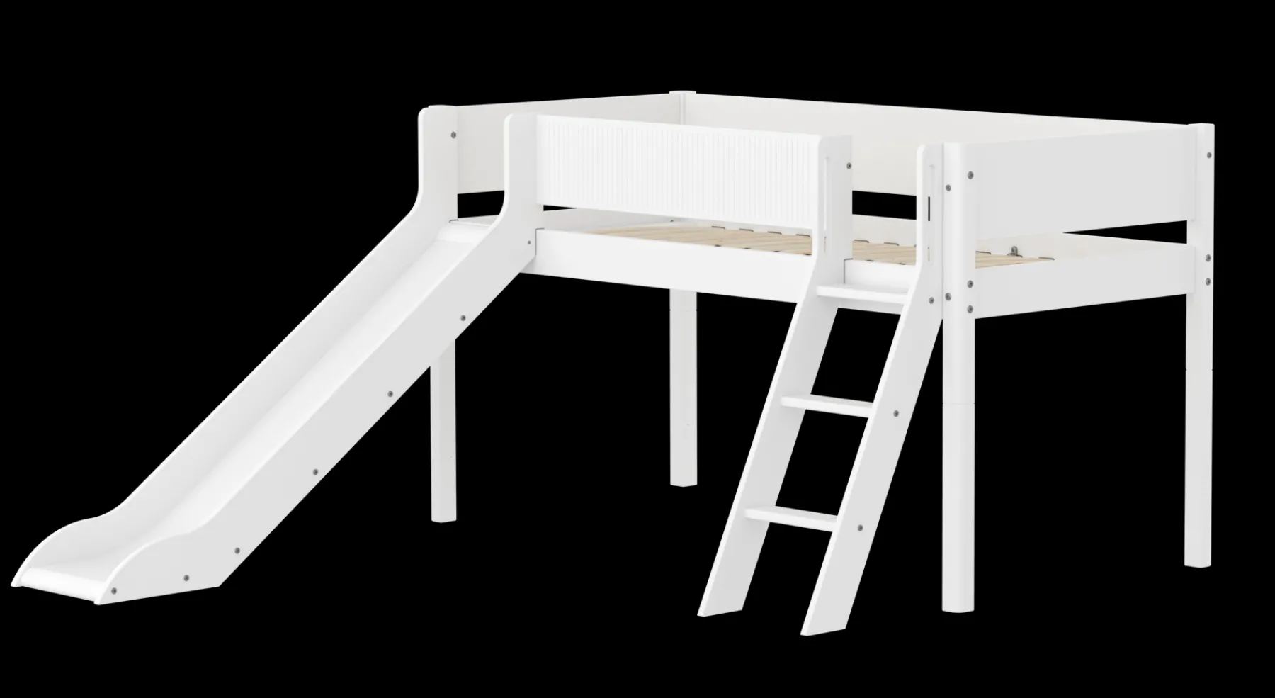 FLEXA Halbhohes Bett mit Schrägleiter und Rutsche White Fashion