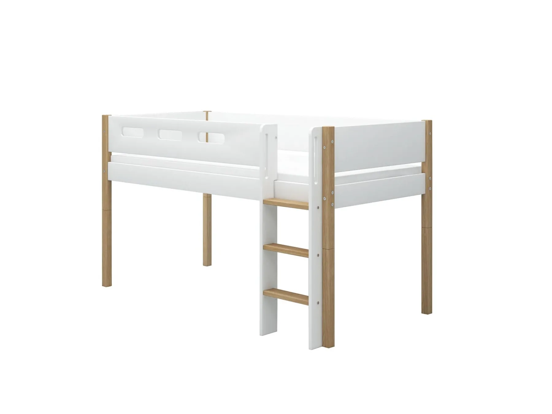 FLEXA Halbhohes Bett mit senkrechter Leiter White/oak Cheap