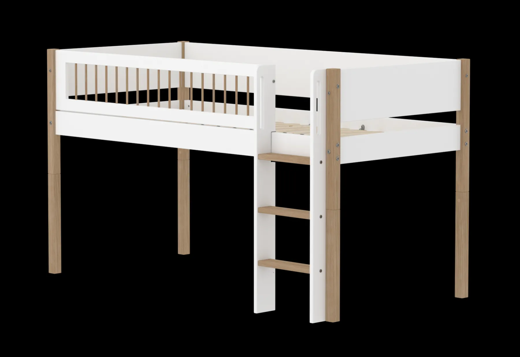 FLEXA Halbhohes Bett mit senkrechter Leiter White/oak Outlet