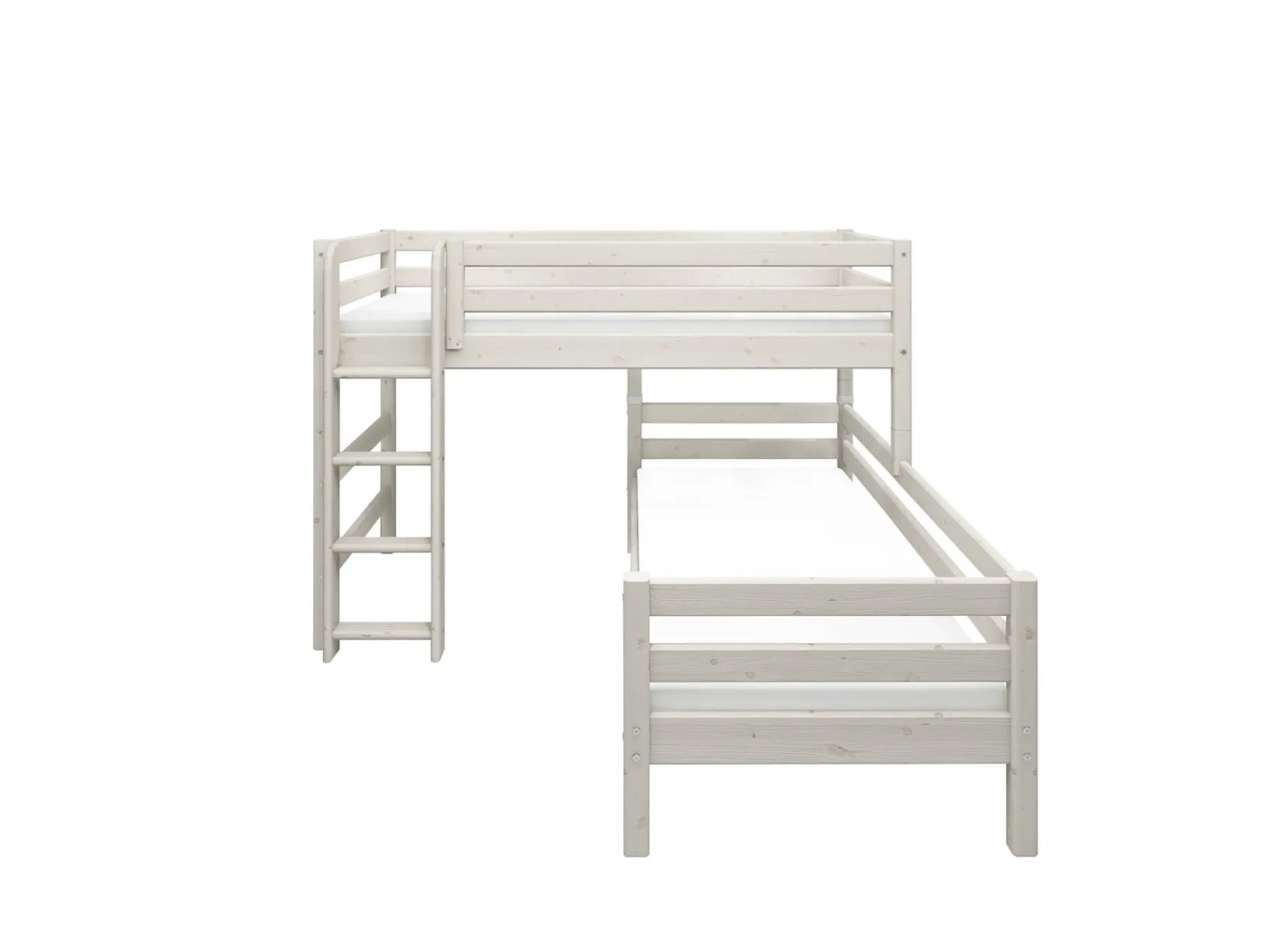 FLEXA Mittelhohes Bett m. senkrechter Leiter Whitewashedpine Best