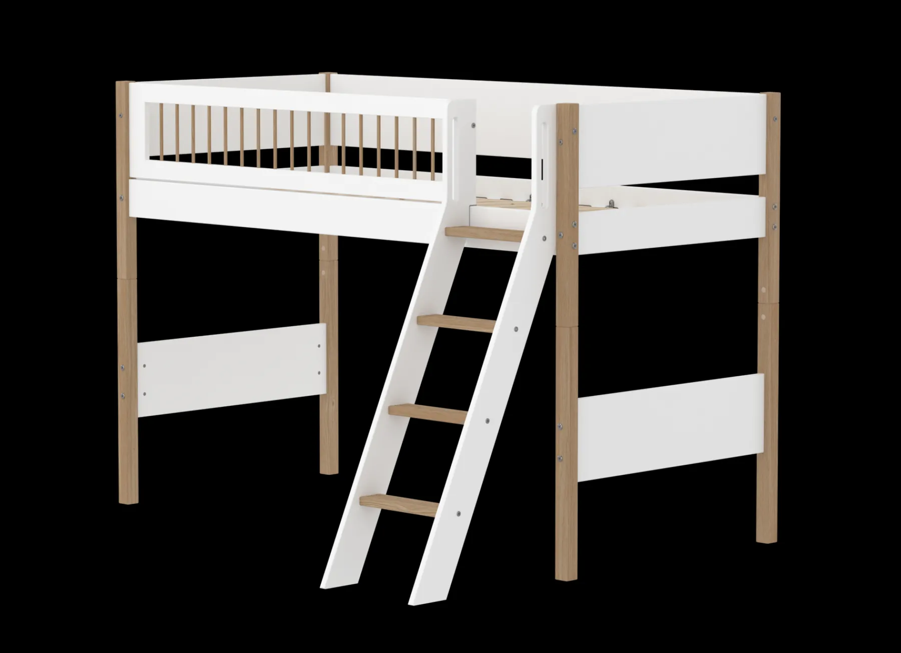 FLEXA Mittelhohes Bett mit Schrägleiter White/oak New