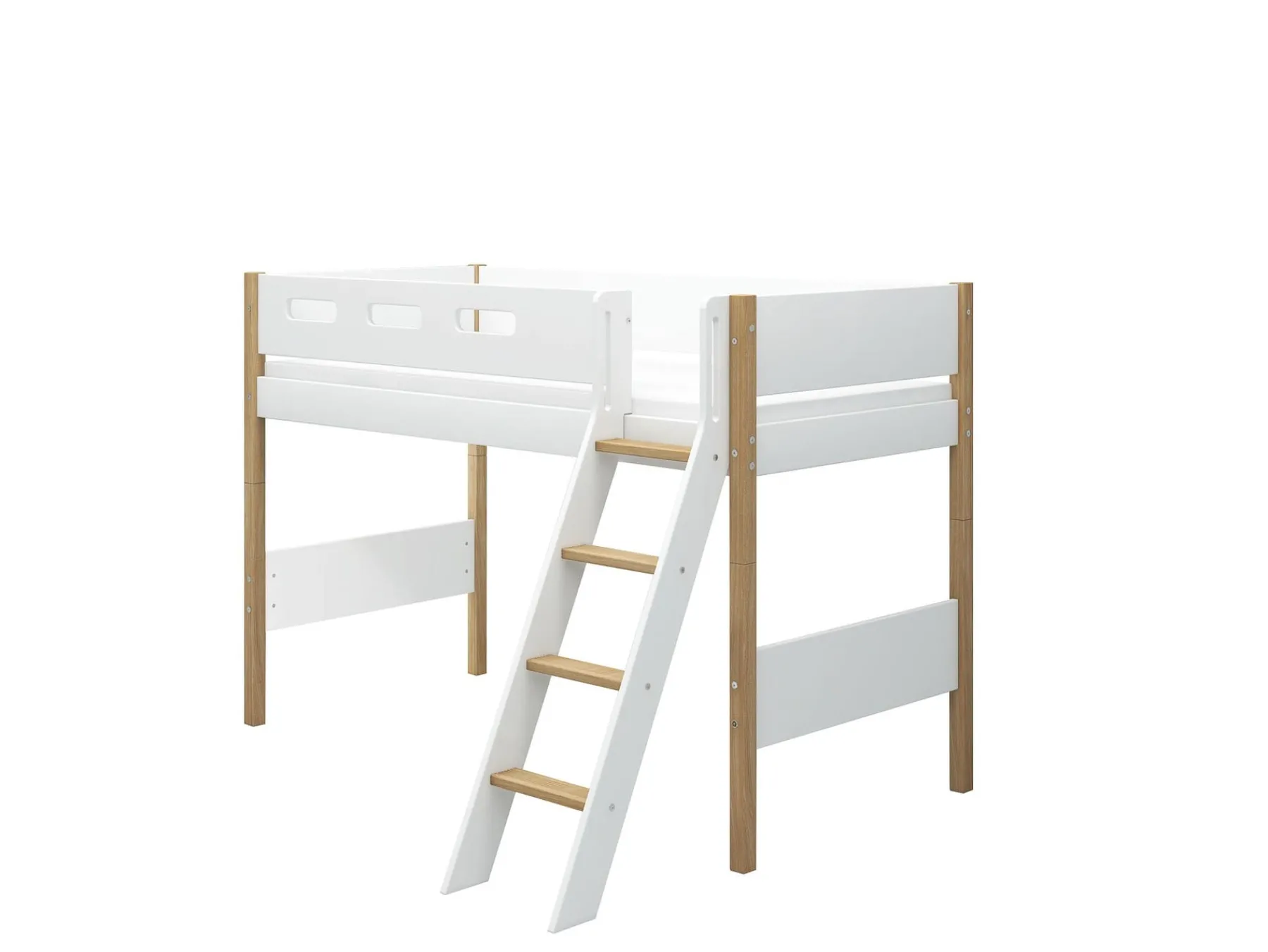 FLEXA Mittelhohes Bett mit Schrägleiter White/oak Cheap