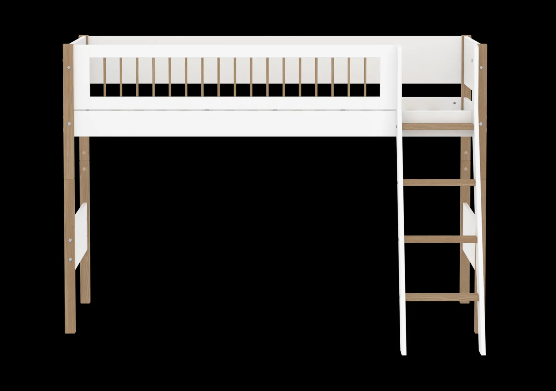 FLEXA Mittelhohes Bett mit Schrägleiter White/oak New