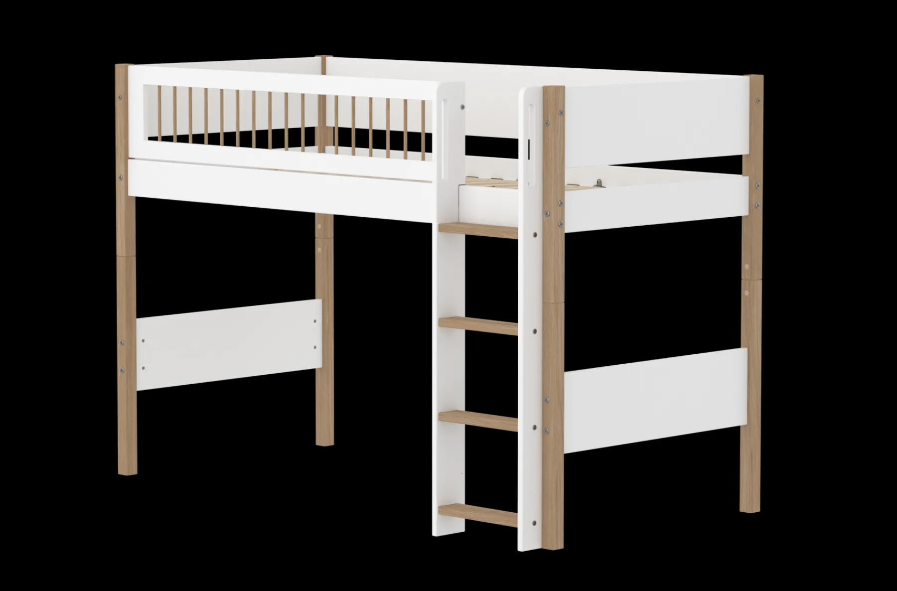 FLEXA Mittelhohes Bett mit senkrechter Leiter White/oak Store
