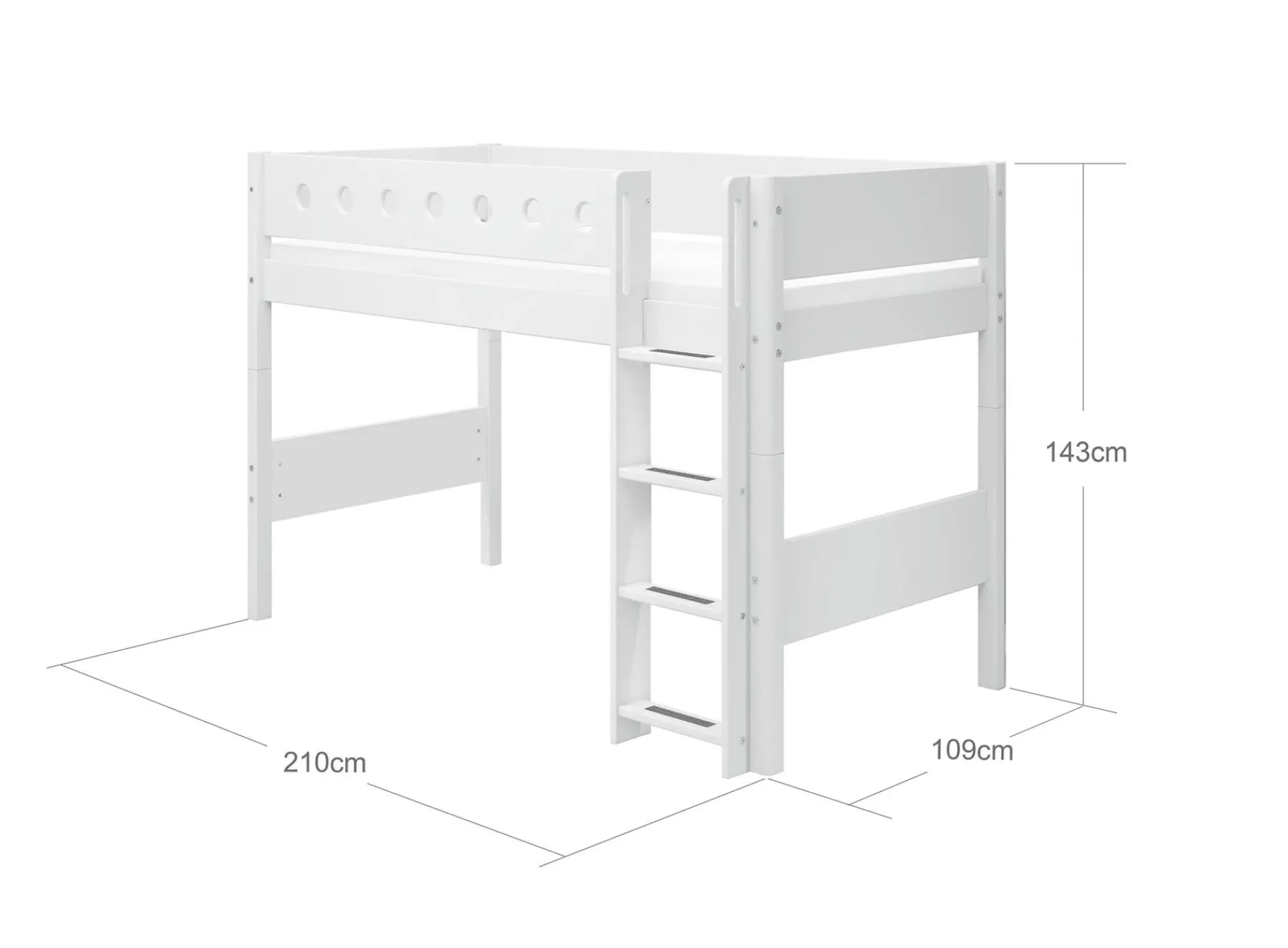 FLEXA Mittelhohes Bett mit senkrechter Leiter White Fashion